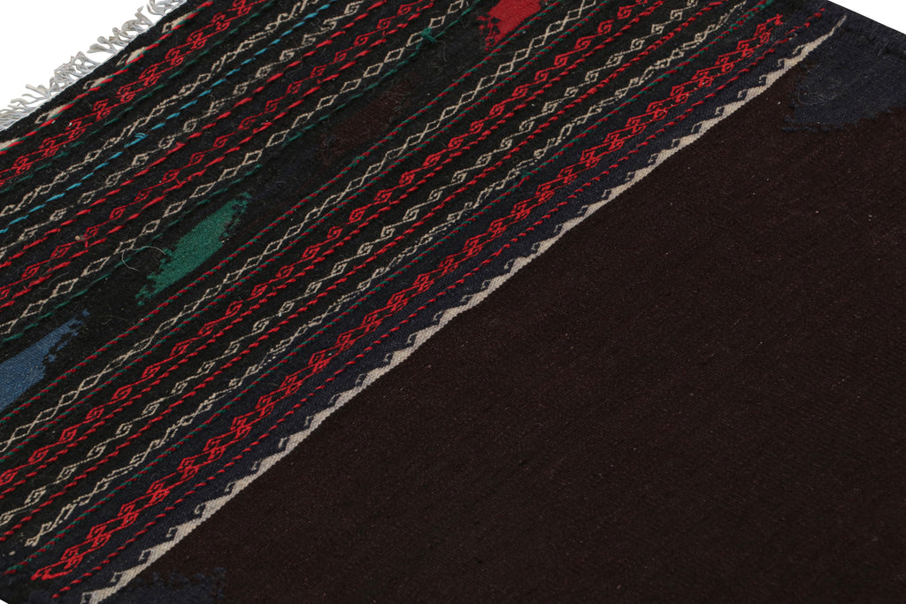 Vintage Afghan Kilim Runner With Stripes And Brown Open Field