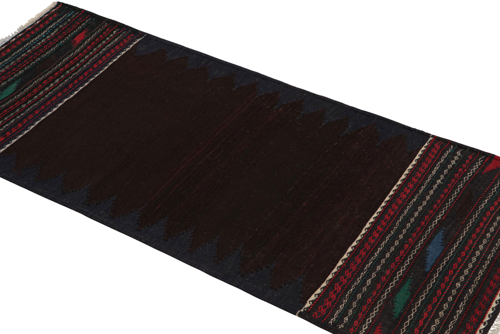 Vintage Afghan Kilim Runner With Stripes And Brown Open Field