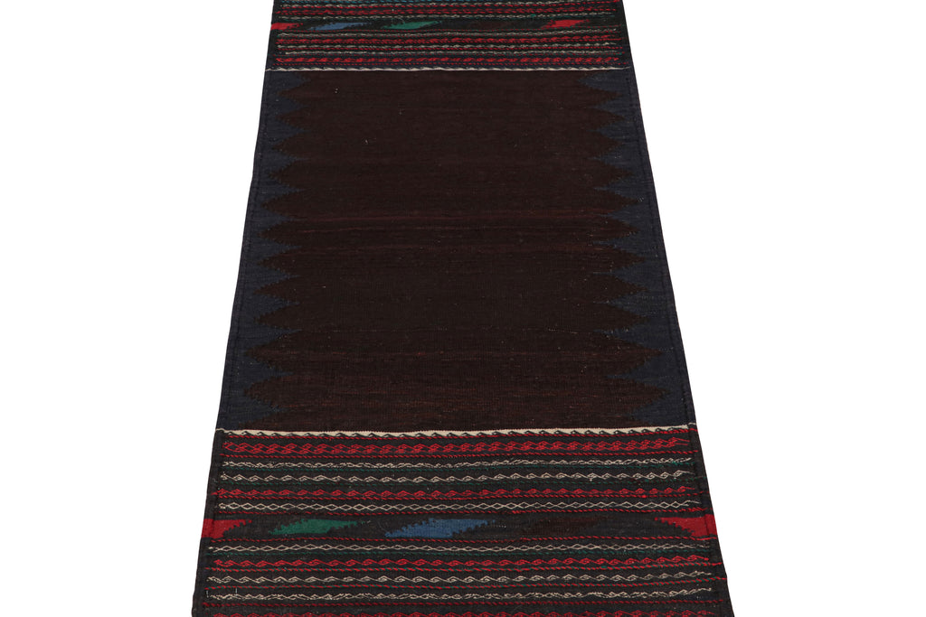 Vintage Afghan Kilim Runner With Stripes And Brown Open Field