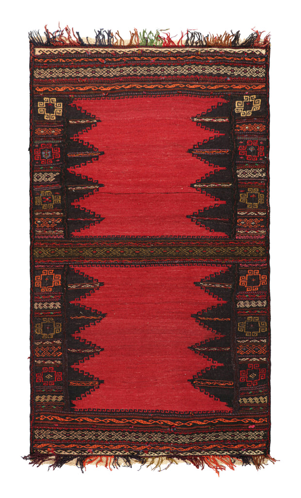 Vintage Afghan Kilim In Red With Geometric Patterns