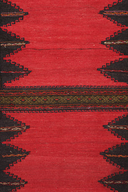 Vintage Afghan Kilim In Red With Geometric Patterns