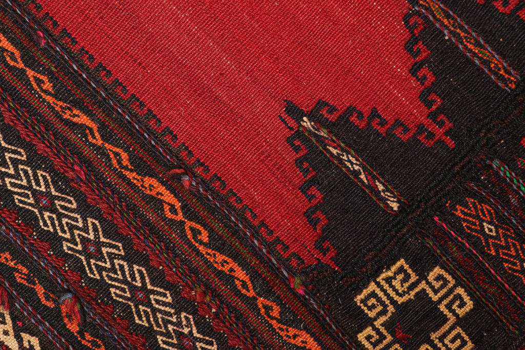 Vintage Afghan Kilim In Red With Geometric Patterns