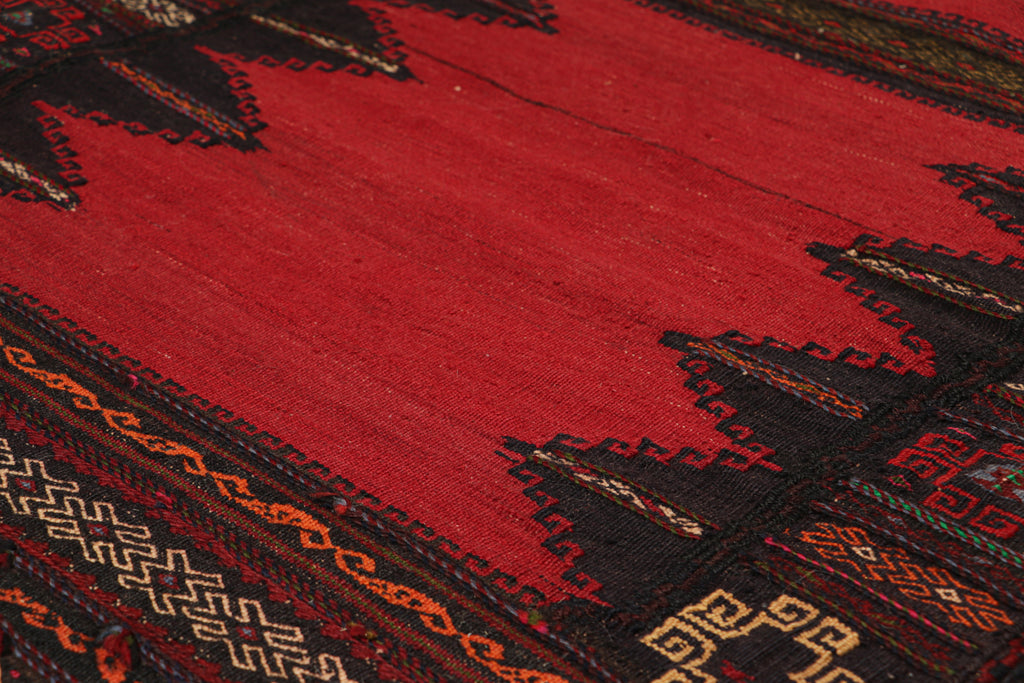 Vintage Afghan Kilim In Red With Geometric Patterns