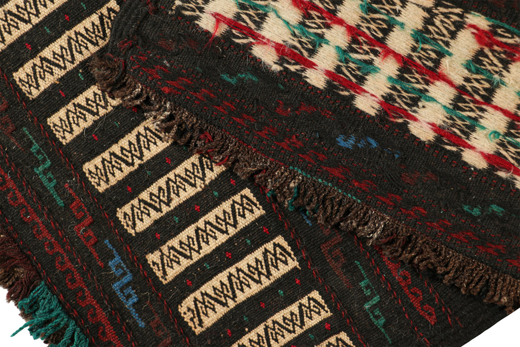 Vintage Afghan Kilim In Chocolate Brown With Red Chevrons