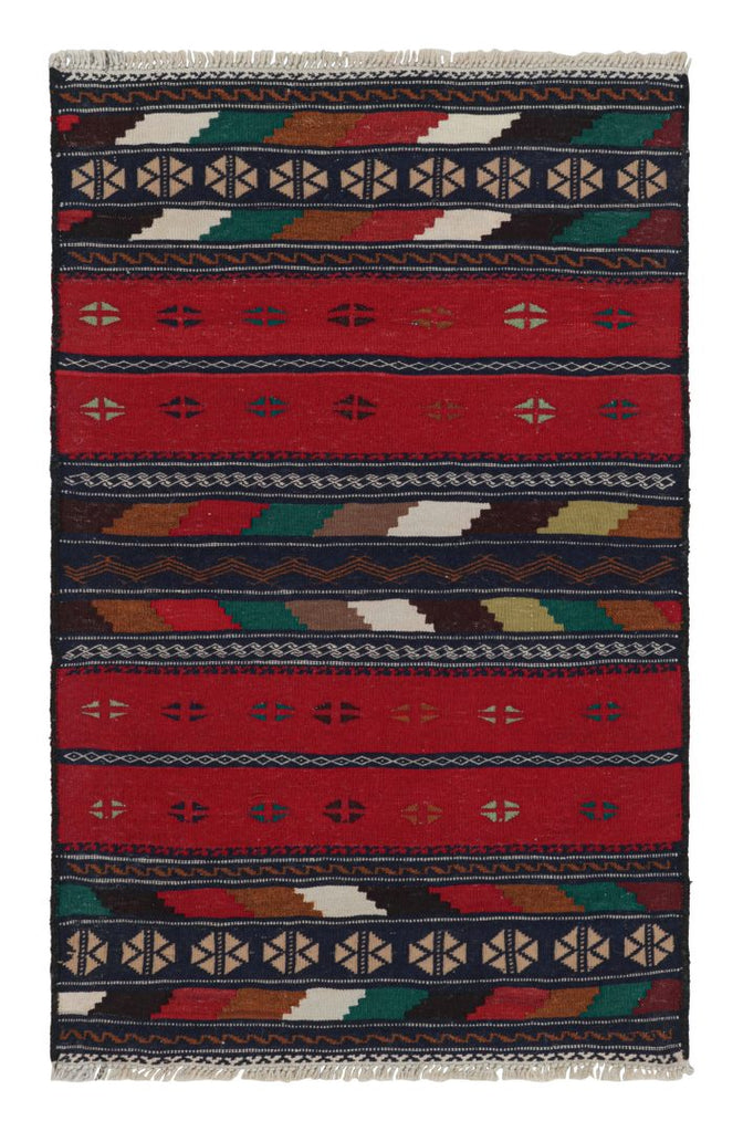 Vintage Afghan Kilim Rug With Polychromatic Stripes 3x4