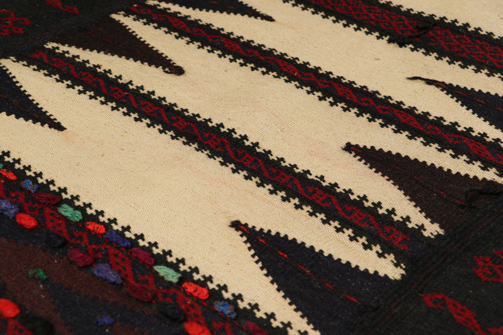 Vintage Afghan Kilim In Beige With Geometric Pattern 2X4