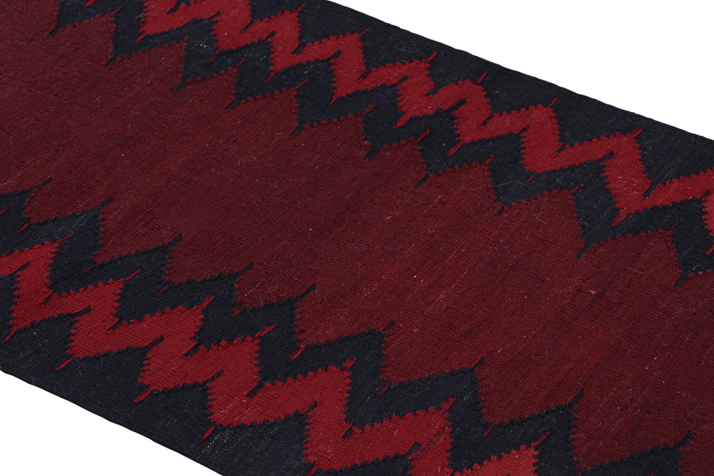 Vintage Afghan Kilim Runner In Burgundy With Chevrons