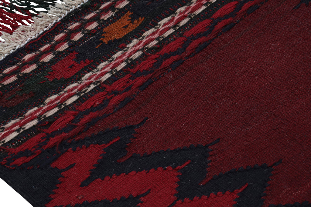 Vintage Afghan Kilim Runner In Burgundy With Chevrons