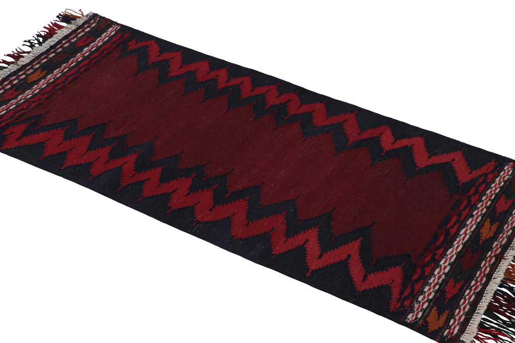 Vintage Afghan Kilim Runner In Burgundy With Chevrons