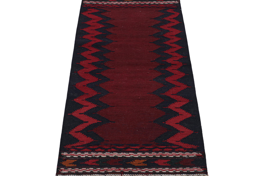 Vintage Afghan Kilim Runner In Burgundy With Chevrons