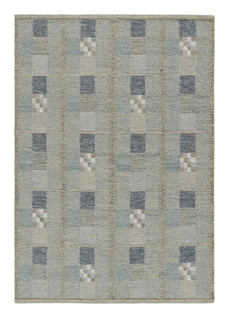 Scandinavian Kilim With Gray And Blue Geometric Patterns