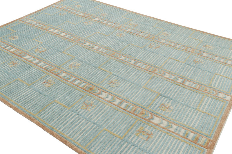 Scandinavian Rug in Blue with Geometric Patterns