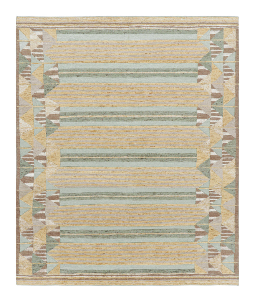 Scandinavian Rug in Golden-Brown with Geometric Stripes