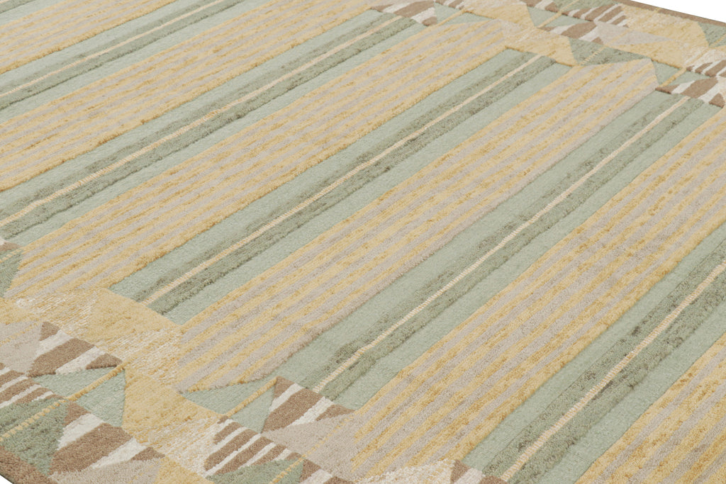 Scandinavian Rug in Golden-Brown with Geometric Stripes