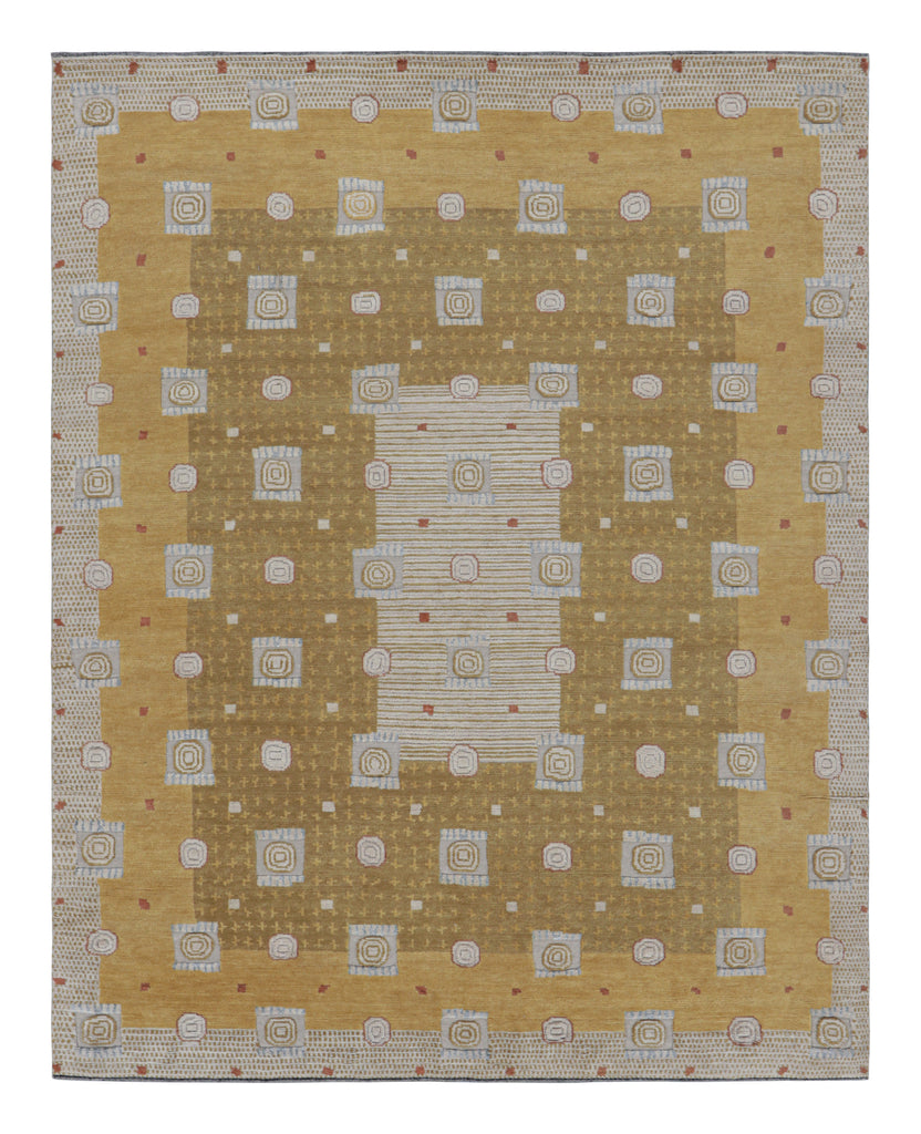 Scandinavian Custom Rug with Gold and Cream Geometric Patterns