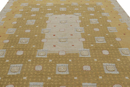 Scandinavian Custom Rug with Gold and Cream Geometric Patterns