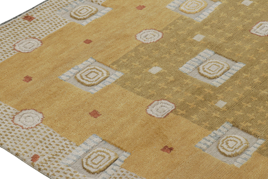 Scandinavian Custom Rug with Gold and Cream Geometric Patterns