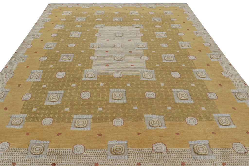 Scandinavian Custom Rug with Gold and Cream Geometric Patterns