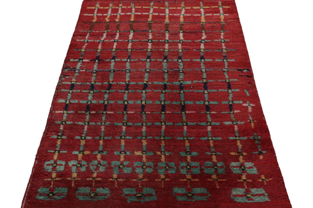 Vintage Zeki Muren Art Deco Rug In Red With Geometric Patterns 3x6