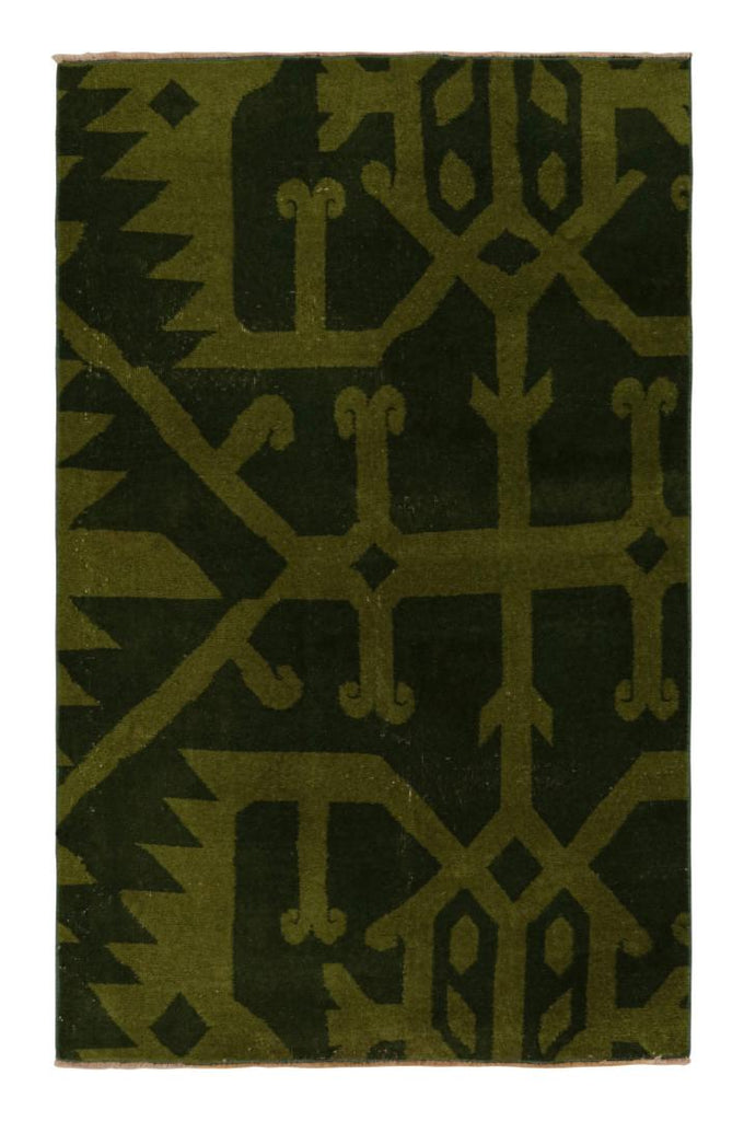 Vintage Zeki Muren Art Deco Rug In Green With Geometric Pattern