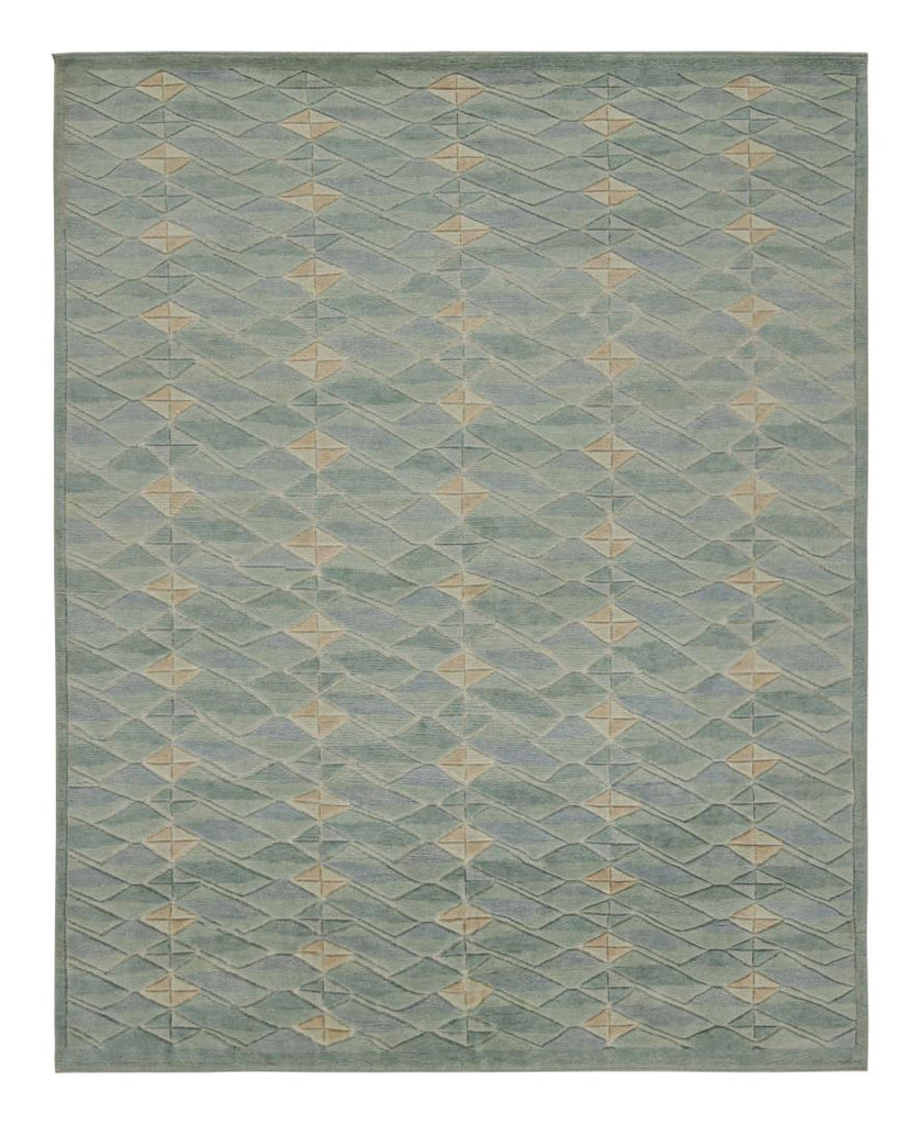 Scandinavian Rug In Teal Blue And Green Geometric Patterns