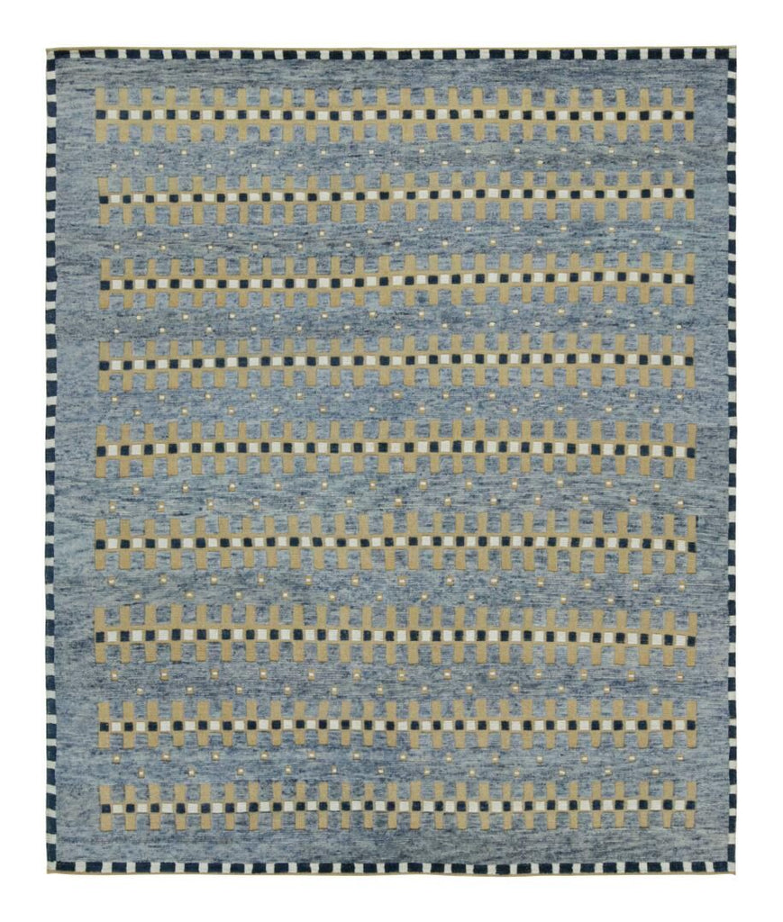 Scandinavian Rug In Blue Beige Brown Geometric Patterns