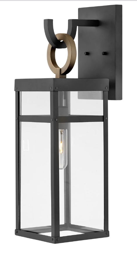 Porter Large Wall Mount Lantern, Black with Burnished Bronze accents