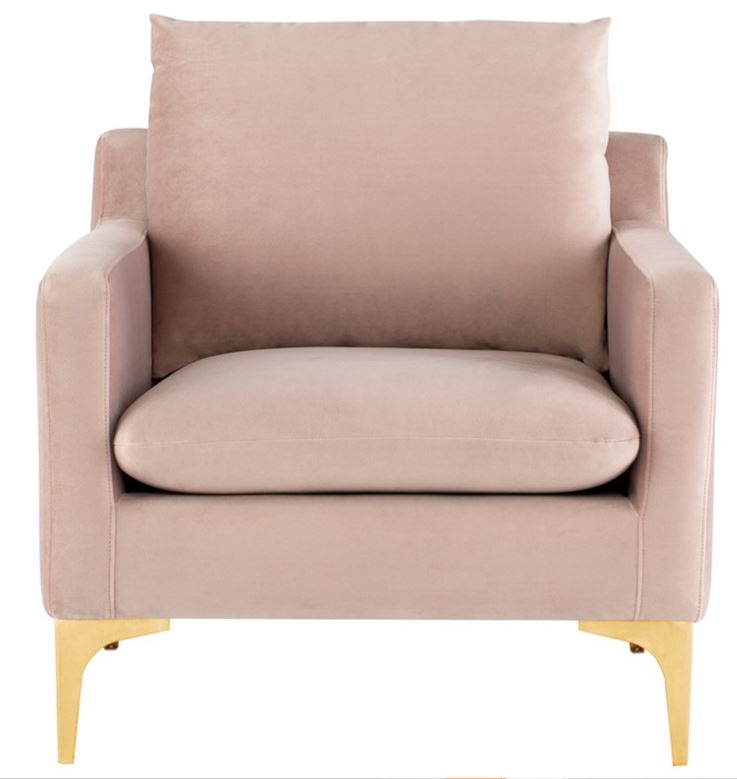 Anders Lounge Chair - Blush with Brushed Gold Legs