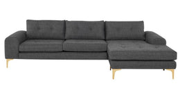 Colyn Sectional Sofa - Dark Grey Tweed with Brushed Gold Legs