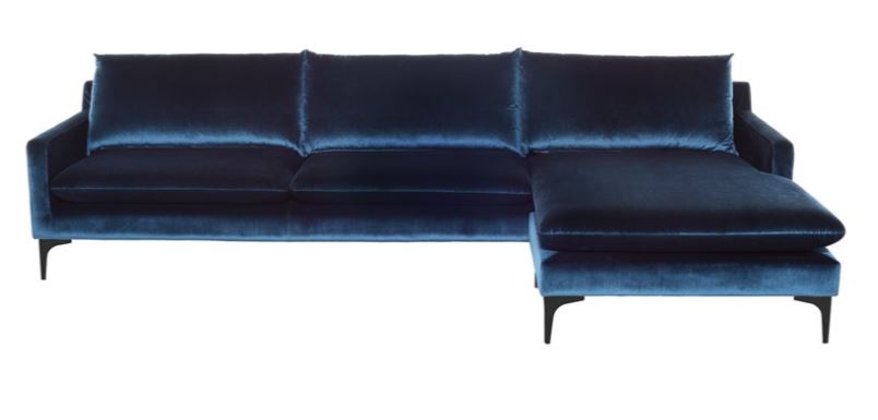 Anders Sectional Sofa - Midnight Blue with Matte Black Legs, 117.8in