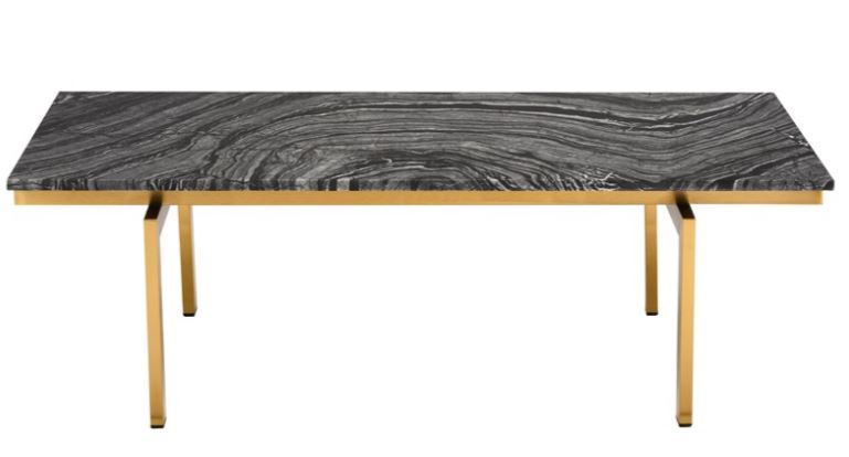 Louve Coffee Table - Black Wood Vein with Brushed Gold Base