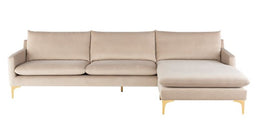 Anders Sectional Sofa - Nude with Brushed Gold Legs, 117.8in