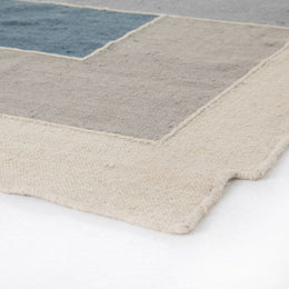 Olexi Block Border Rug-Blue-5'x8'