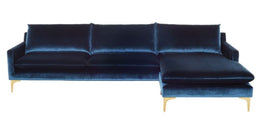 Anders Sectional Sofa - Midnight Blue with Brushed Gold Legs, 117.8in
