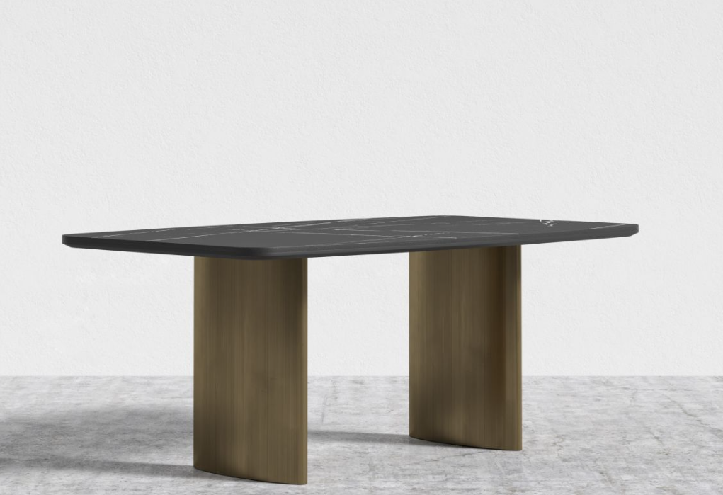 Solana Dining Table, Antique Brushed Brass Base