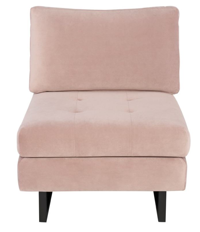 Janis Armless Lounge Chair - Blush with Matte Black Steel Legs, 25.8in