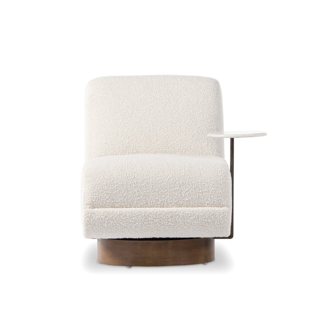 Bronwyn Swivel Chair + Side Table - Knoll Natural, White Marble