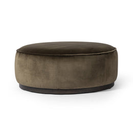 Sinclair Large Round Ottoman, Surrey Olive by Four Hands