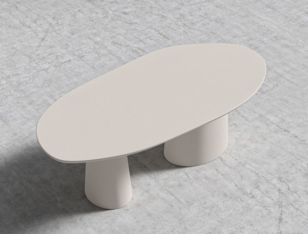 Alessia Dining Table, Alabaster Matte Lacquer with Grain