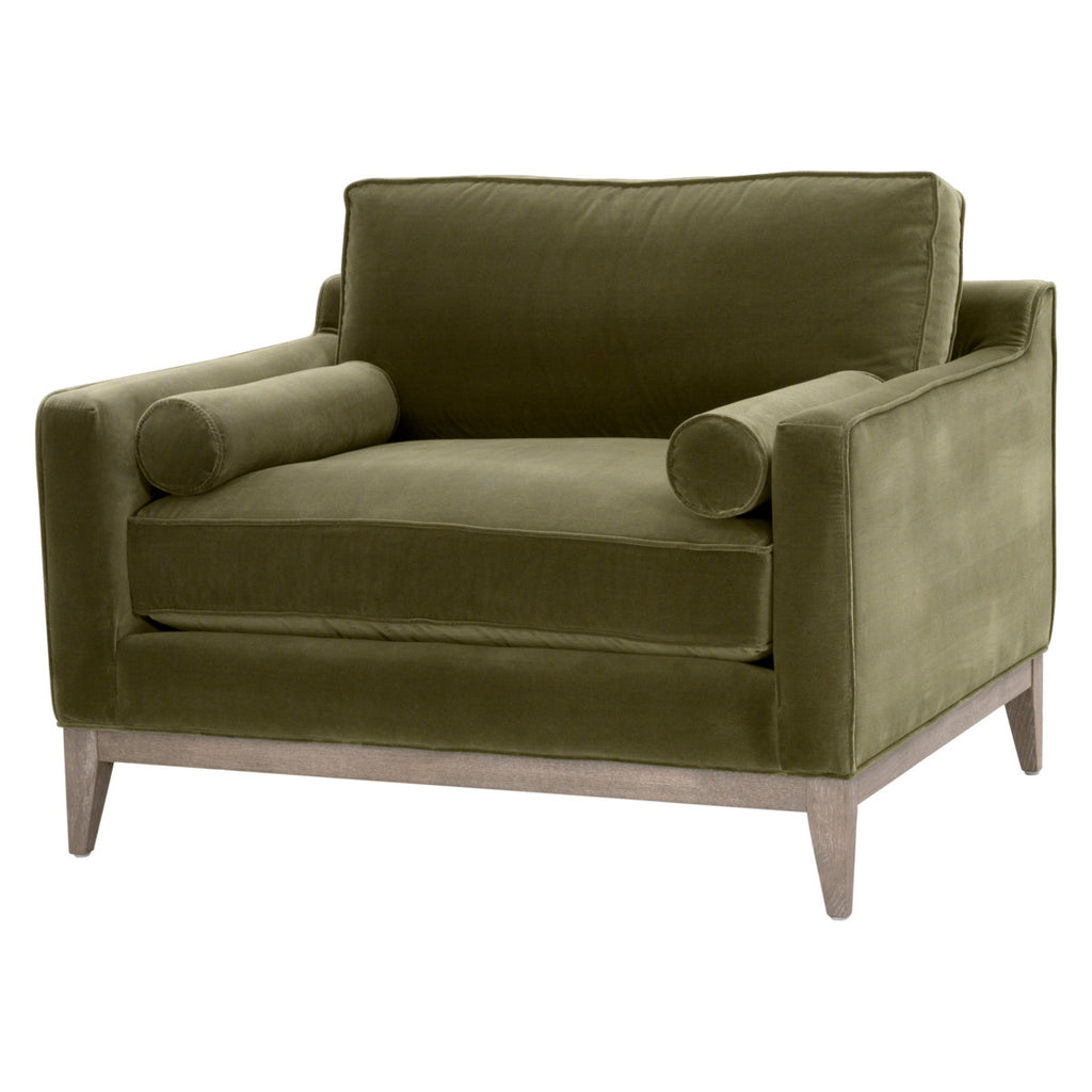 Parker Post Modern Sofa Chair - Olive Velvet, Natural Gray Oak