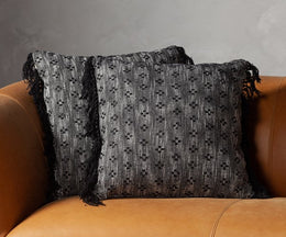 Dakota Pillow-Black Stitch with Fringe