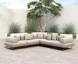 Yves Outdoor 5 Piece Sectional-Brown/Sand