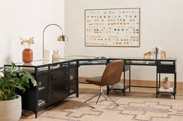 Shadow Box Desk with Filing Credenza-Black