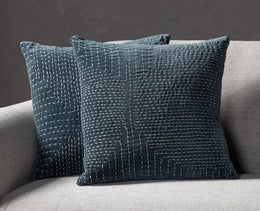 Kantha Stitch Pillow-Slate