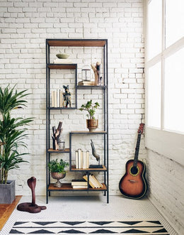 Helena Bookshelf-83"-Antique Bleached Seal/Wax Black