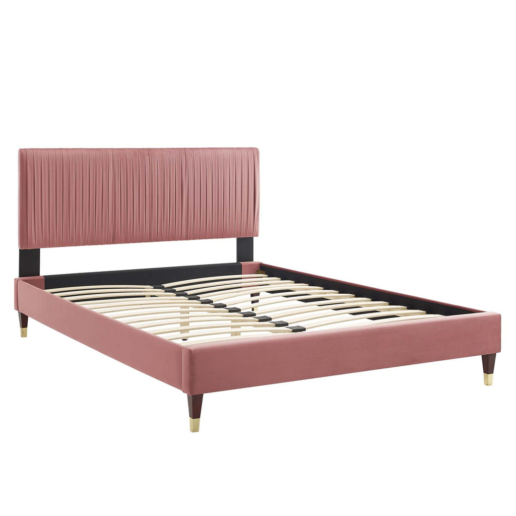 Peyton Performance Velvet Platform Bed - Dusty Rose