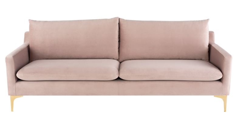 Anders Sofa - Blush with Brushed Gold Legs