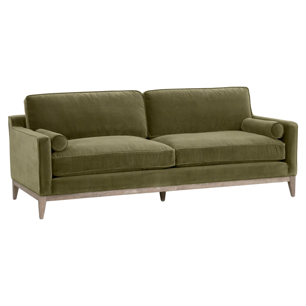 Parker 86" Post Modern Sofa - Olive Velvet, Natural Gray Oak