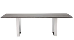 Versailles Dining Table - Oxidized Grey with Polished Stainless Legs, 78in