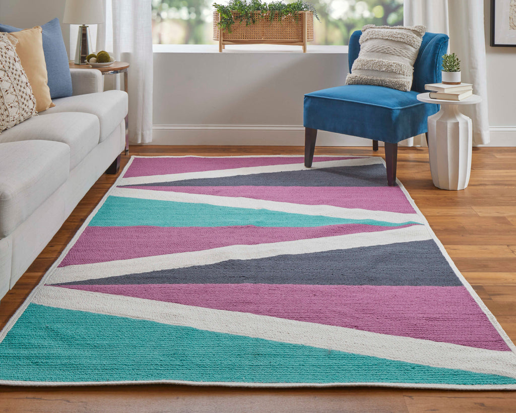 Clare Transitional Geometric Purple Ivory Green Area Rug (5' x 8')